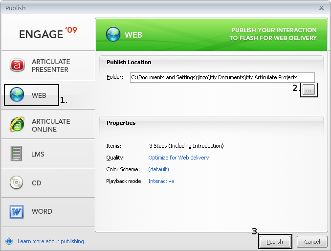 Engage publish for web