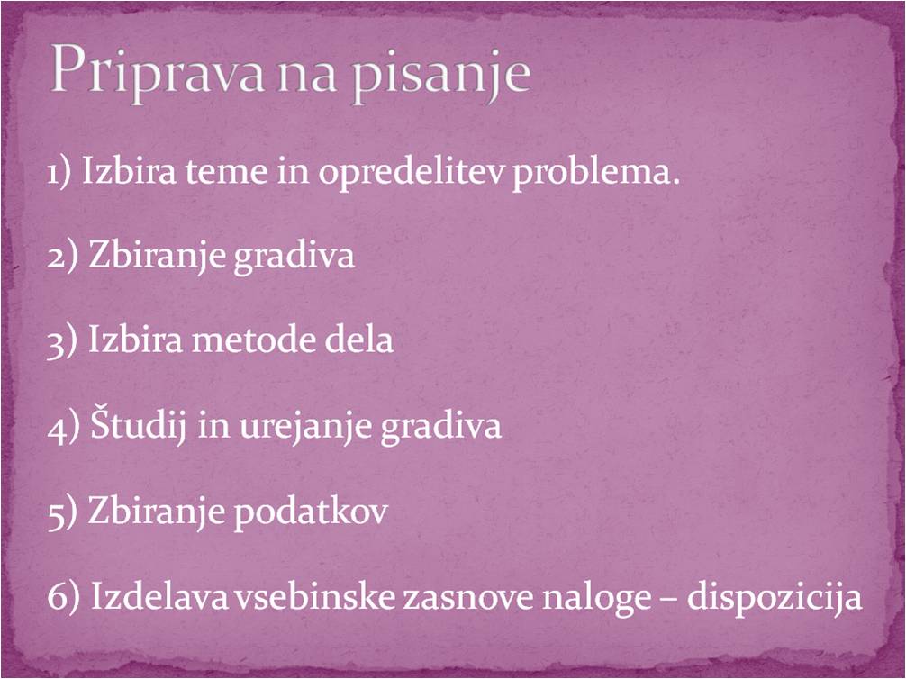 Priprava na pisanje